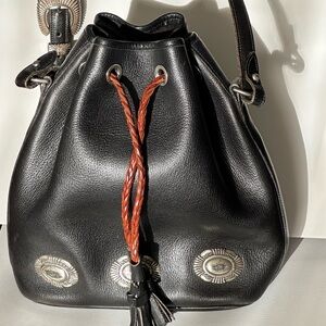 Dooney & Bourke Black Leather Bucket Bag with Silver Hardware